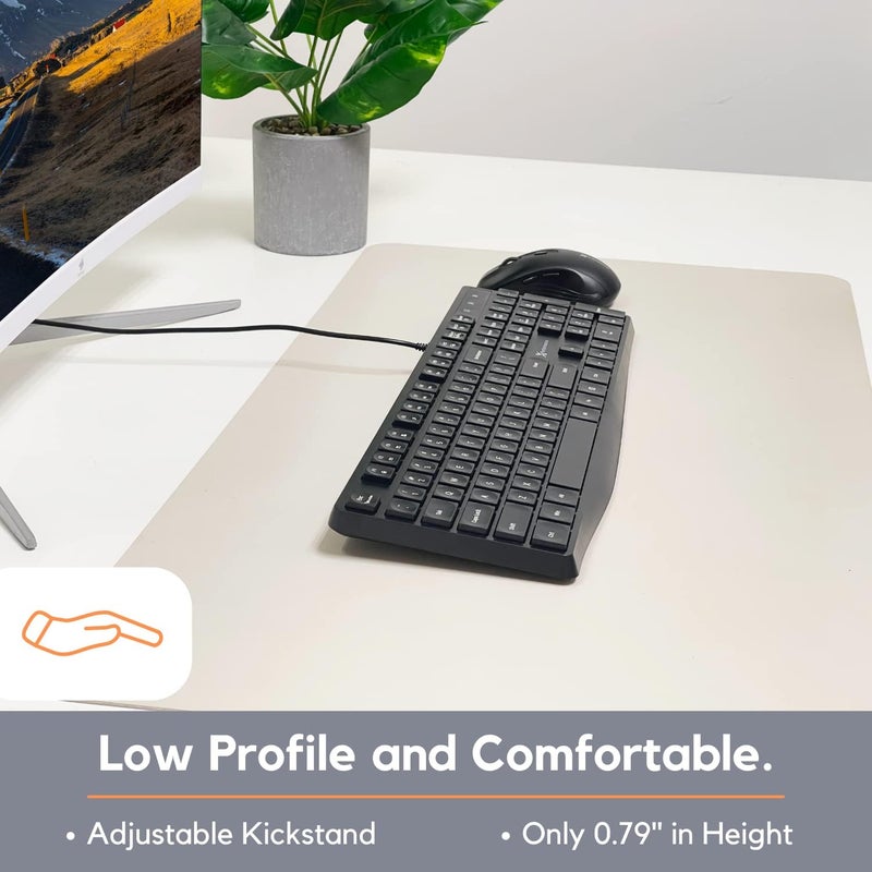 X9 Performance Wired Keyboard - Ultra Slim Full Size Ergonomic Computer Keyboard - Basic USB Keyboard for PC Desktop, Laptop with 5ft Corded Wire, 104 Quiet Keys, 14 Shortcuts, and Kickstand - Image 4